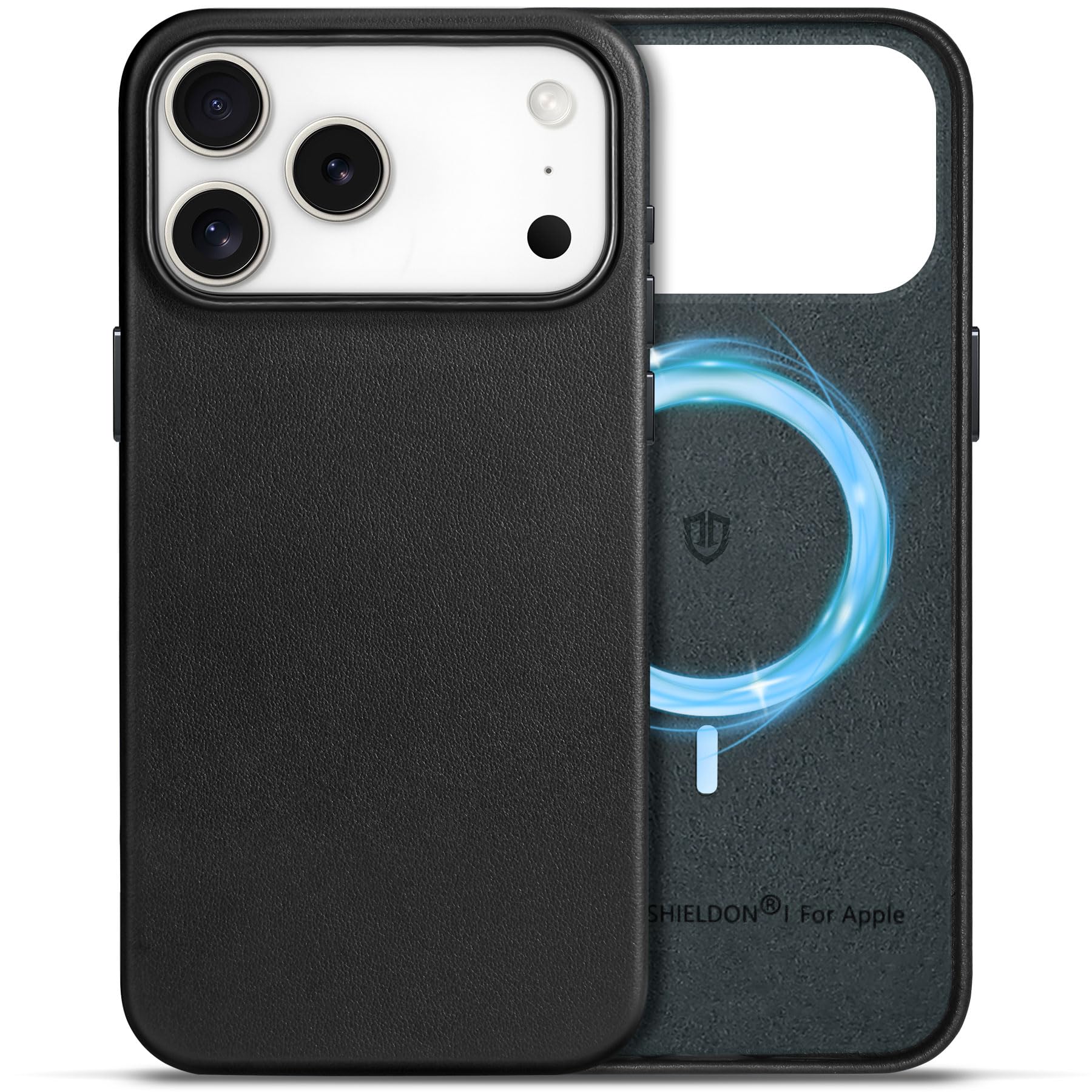 Photo 1 of SHIELDON Genuine Leather Case for iPhone 17 Pro Max 6.9" 2025 | Compatible with Magsafe, Magnetic Wireless Charging, Slim Fit, Shockproof, Metal Buttons, Camera Bezel, Protective Phone Cover - Black