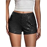 SHENHE Women's Sparkly Sequin Shorts Sexy Low Rise Y2k Party Rave Hot Pants Booty Shorts