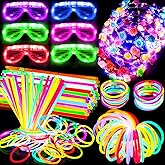 112 Pcs Glow in The Dark Party Supplies Glow Sticks Bulk LED Neon Party Favor Light Up Toys Gifts Kids Adult 100 Glow Sticks Necklaces Bracelets/6 Light Up Glasses/6 Led Headbands Easter Basket