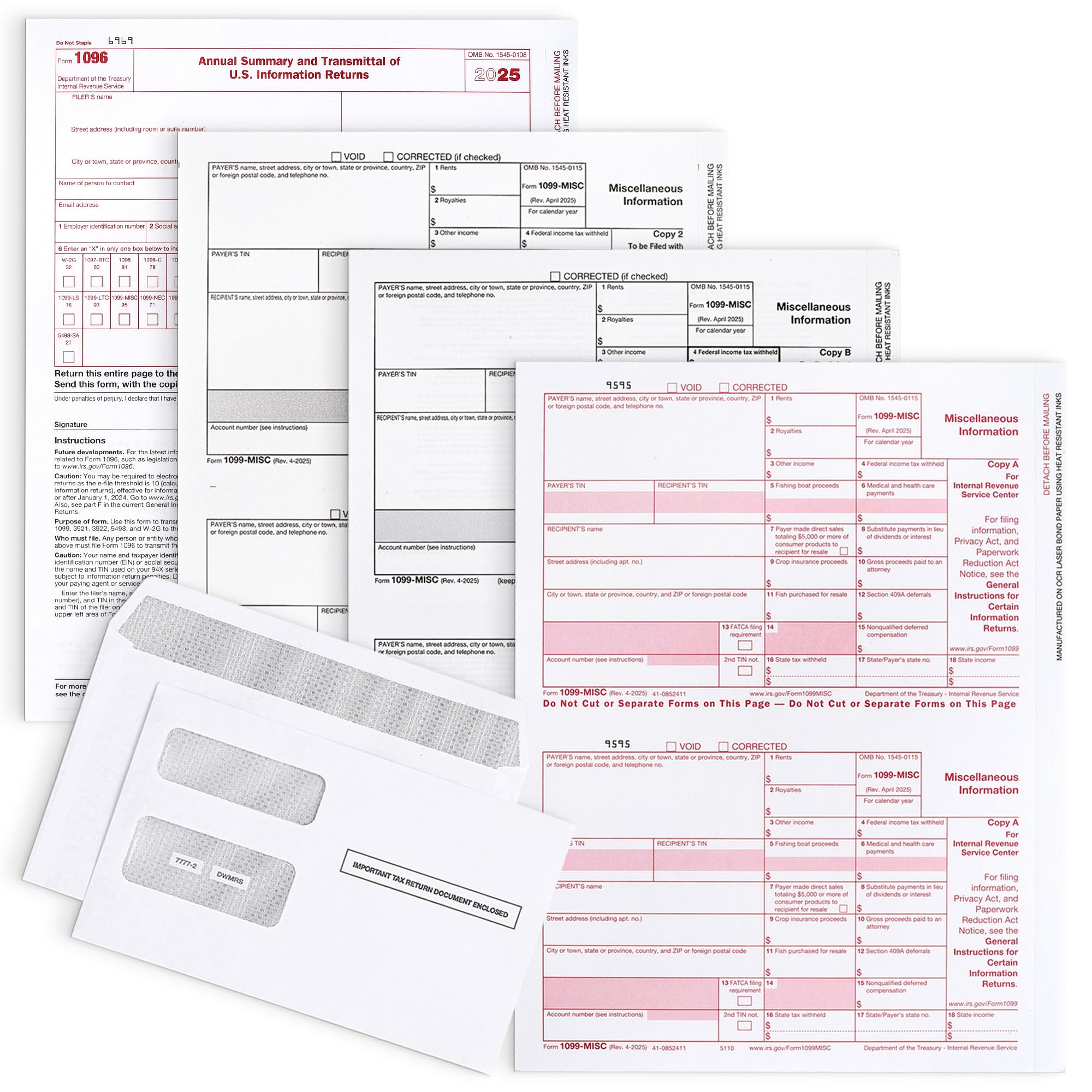 Photo 1 of 1099 MISC Forms 2025, 3 Part Tax Forms Kit, 50 Vendor Kit of Laser Forms, Compatible with QuickBooks and Accounting Software, 50 Self Seal Envelopes Included