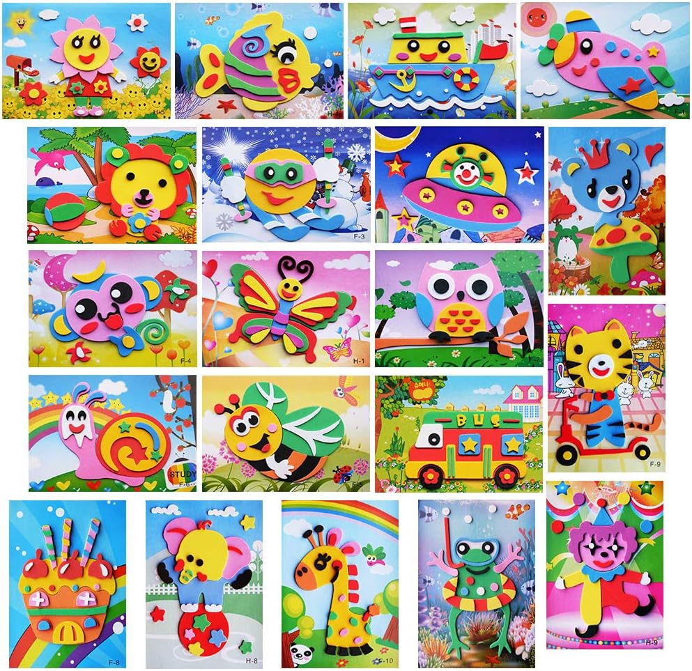 SIBOSEN Mosaic Sticker Art Kits for Kids, Toddler Crafts for 3 to 8 Years Olds, DIY 3D Puzzle Drawing Stickers 20 PCS