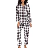 ENJOYNIGHT Womens Cotton Flannel Pajamas Set Long Sleeve Button Down Sleepwear Set