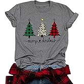 PICKID Christmas Shirts for Women: Merry Christmas Tree Graphic Tshirt Xmas Vacation Short Sleeve Tee Tops