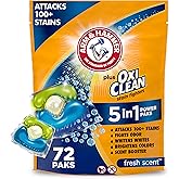 ARM &amp; HAMMER Plus OxiClean 5-in-1 Laundry Detergent Power Paks, 72 Count | Attacks 100 Plus Stains, Odor Fighting, Whitens and Brightens, Pre-Measured Power Paks, Fresh Scent