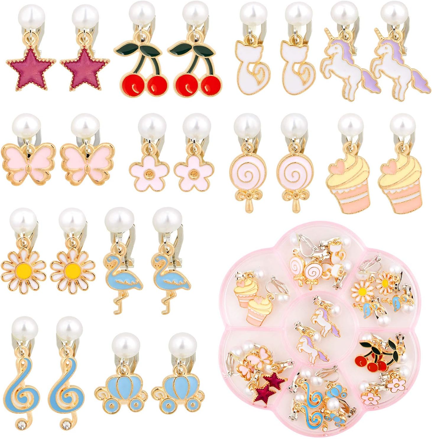 10 Paar Ohrclips Für Mädchen - Süße Einhorn & Prinzessin Ohrringe Ohne Piercing