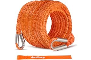 Aomifunny Synthetic Winch Rope Extension, 3/8Inch x 50Ft 26500 Lbs Winch Extension Cable Replacement Tow Ropes Line for Off Road Vehicle ATV UTV Truck SUV Jeep (Orange)