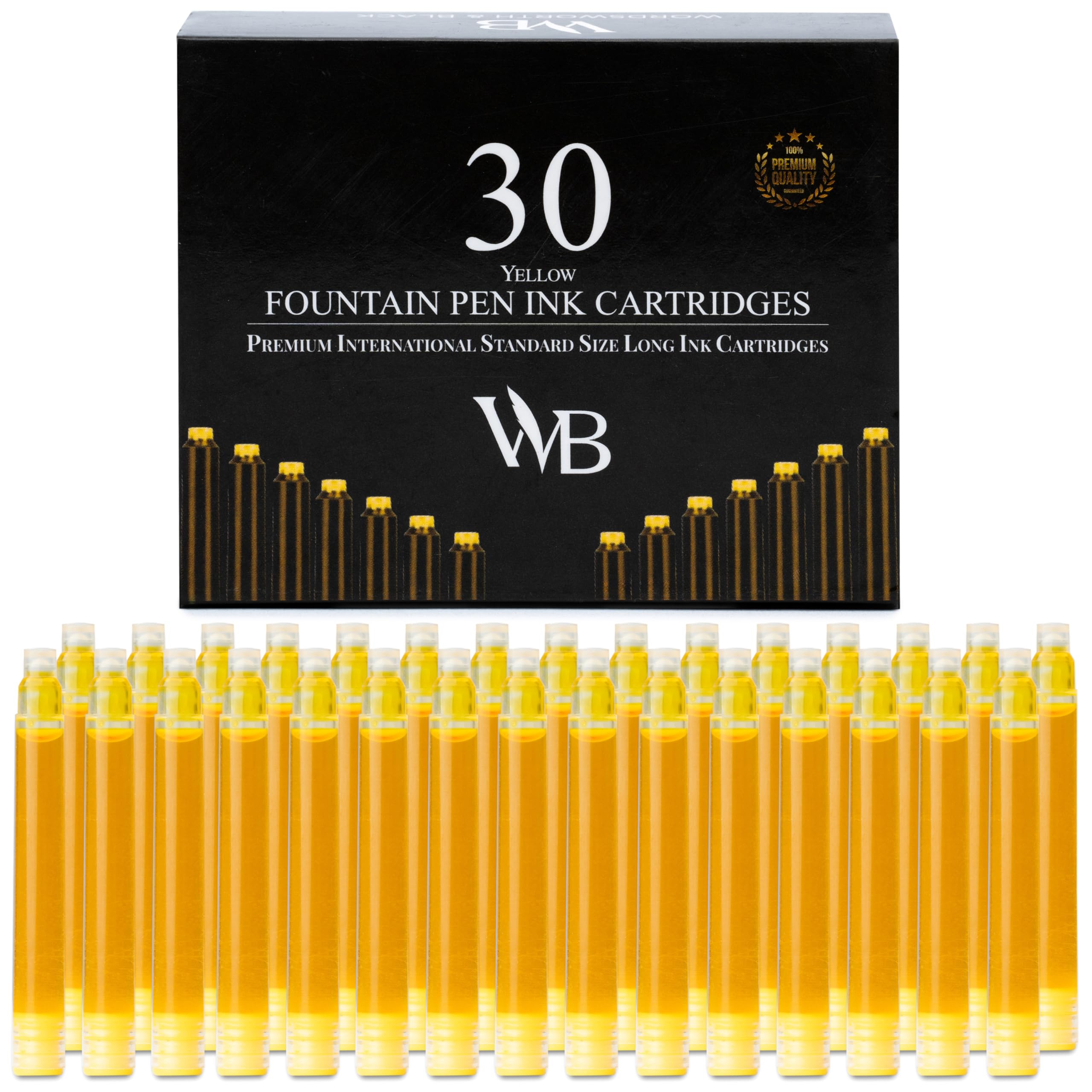 Wordsworth & Black Fountain Pen Ink Refills - Set of 30 Gold Ink Cartridges - International Standard Size - Length APPR 2.3" - Base Diameter APPR 0.24 Inch - Disposable and Generic