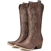 HISEA Rollda Cowboy Boots for Women, Cowgirl Boots, Comfortable Western Boots with Pointed Toe Stitched Embroidery for Country Concert Dancing Wedding Traveling Daily Outfits