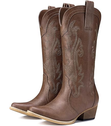 Unknown Enamel × Leather Western Boots Amazon.com | ZXHYZLZ Black Cowboy Boots For Women，Square-Toe