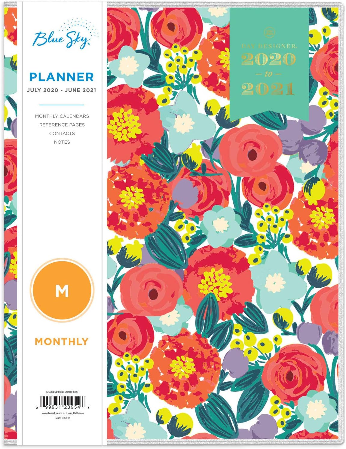 Day Designer for Blue Sky 2020-2021 Academic Year Monthly Planner, Flexible Cover, Stapled Binding, 8.5" x 11", Floral Sketch (120954) : Office Products