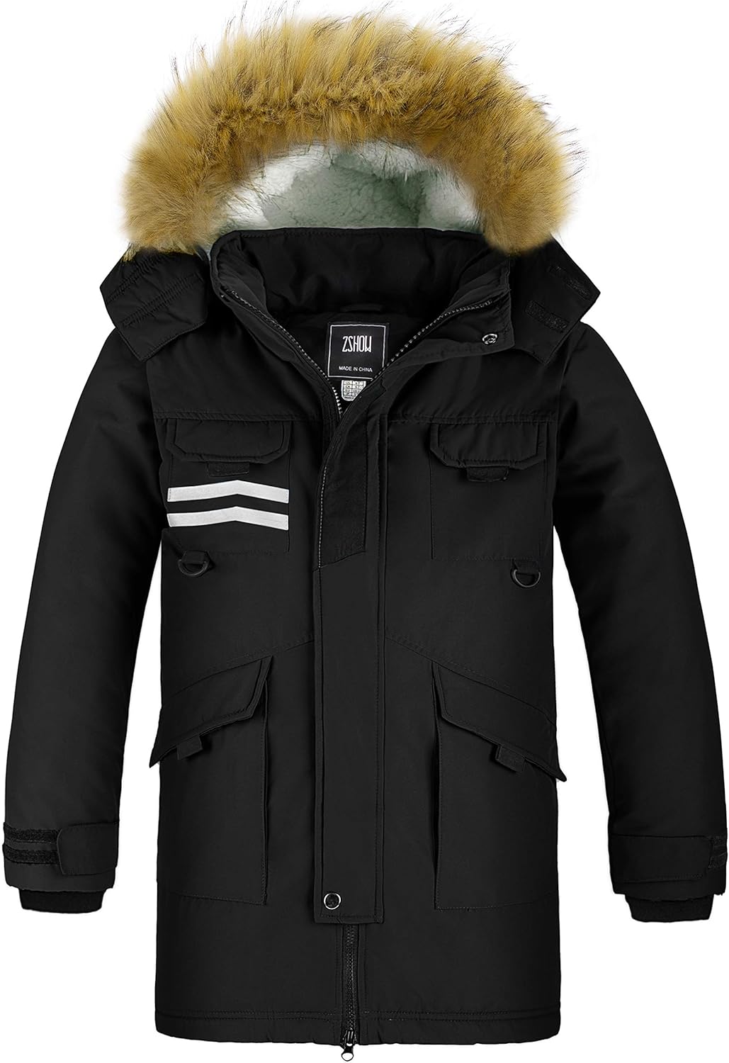 ZSHOW Boy's Long Winter Coat Thicken Quilted Parka FauxFur