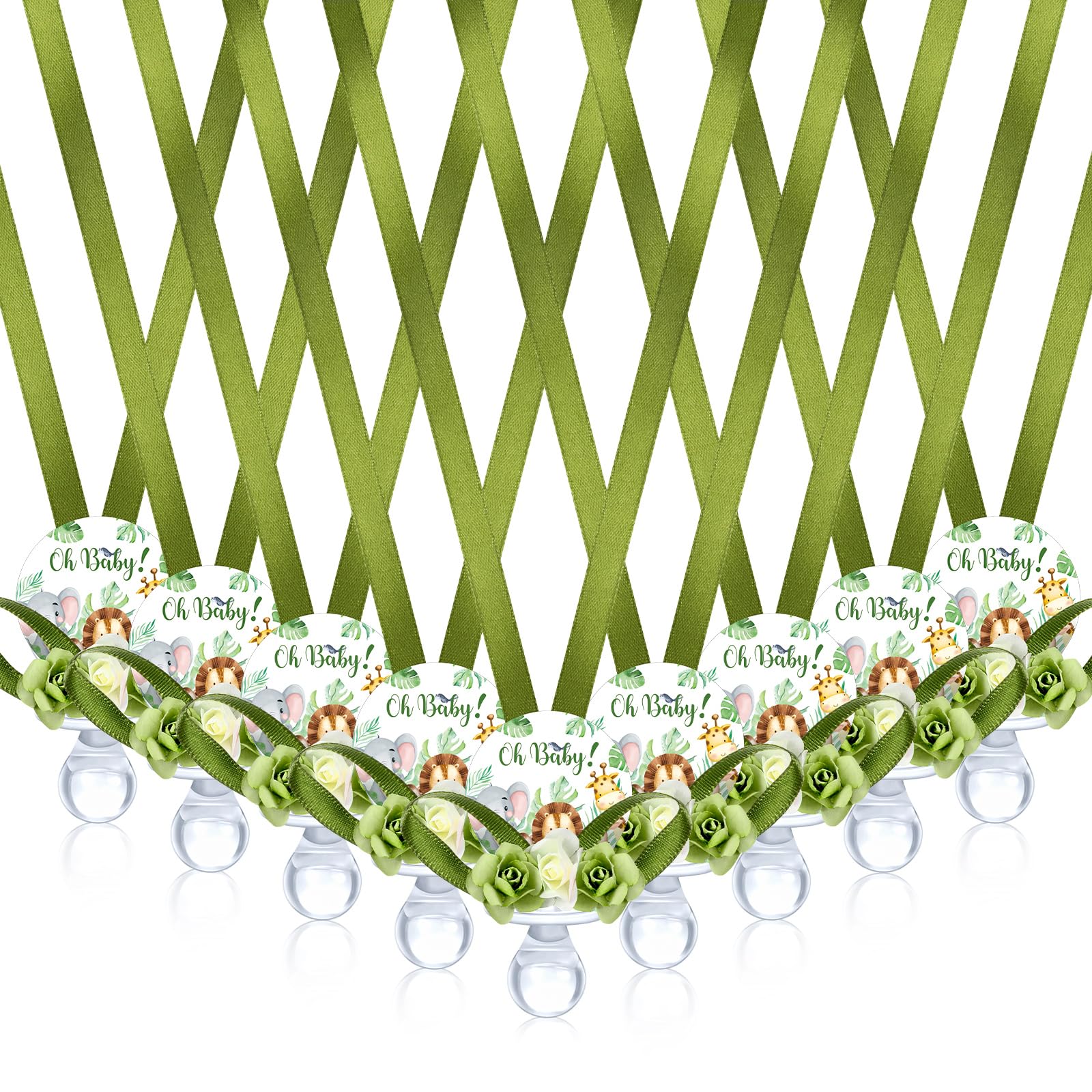 Photo 1 of Quelay 60 Pcs Baby Shower Pacifier Necklace Cute Jungle Animal Acrylic Baby Pacifiers with Delicate Flowers for Baby Shower Decoration Table Distribution Party Favors (Jungle Animal)