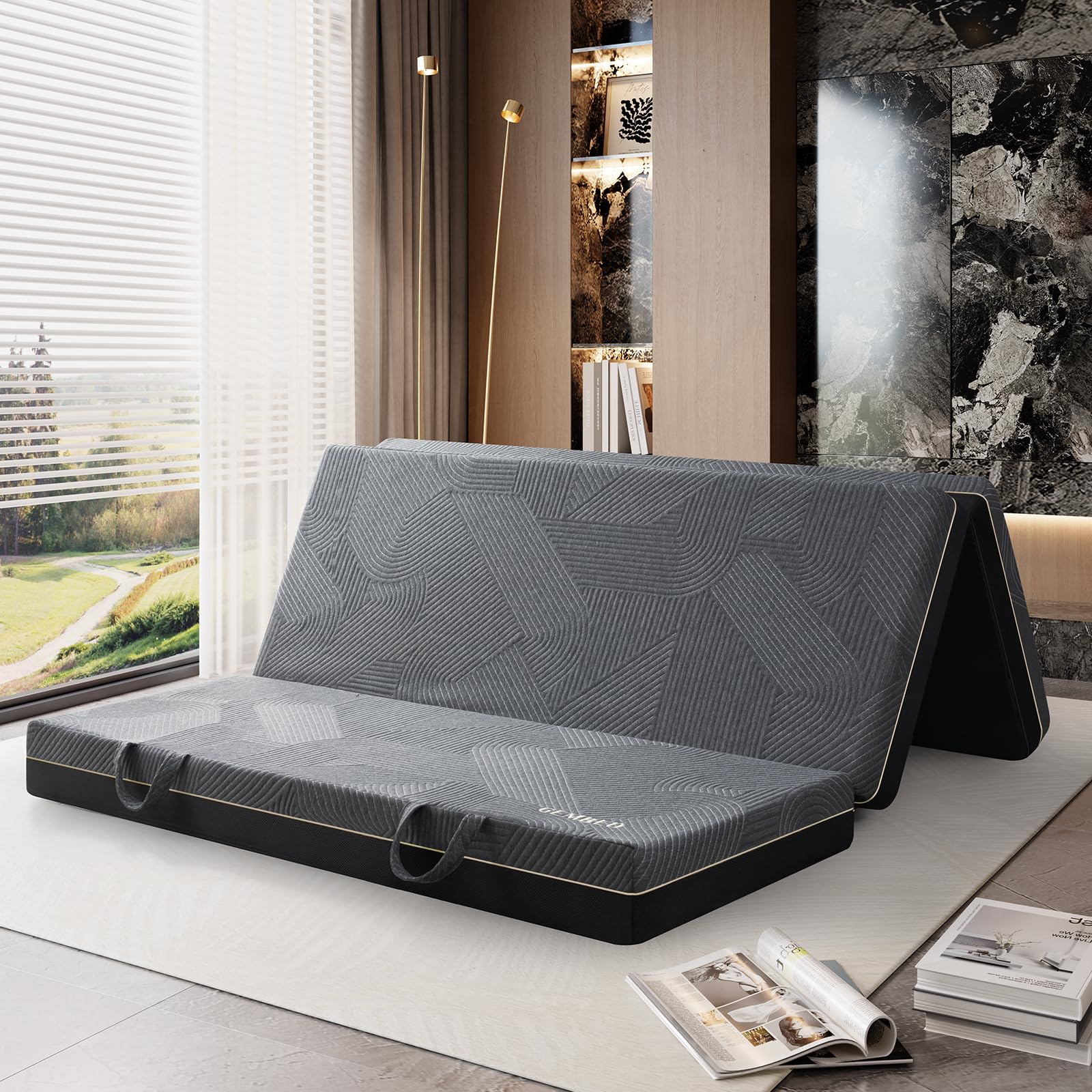 Photo 1 of GEMBED Tri Folding Mattress King Size - Memory Foam Tri-fold Mattress, Handle & Non-Slip Bottom, Portable Foldable Sofa Bed Floor Chair for Travel RV Camping Guest Yoga - 6 Inch, 80"x76"x6"