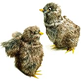 Basuo-9Q Lifelike Brown Baby Chick Figurines Plush Faux Fur Toy, Realistic Spring Chicken, Easter Decoration, Photo Props (Winged+Standing)