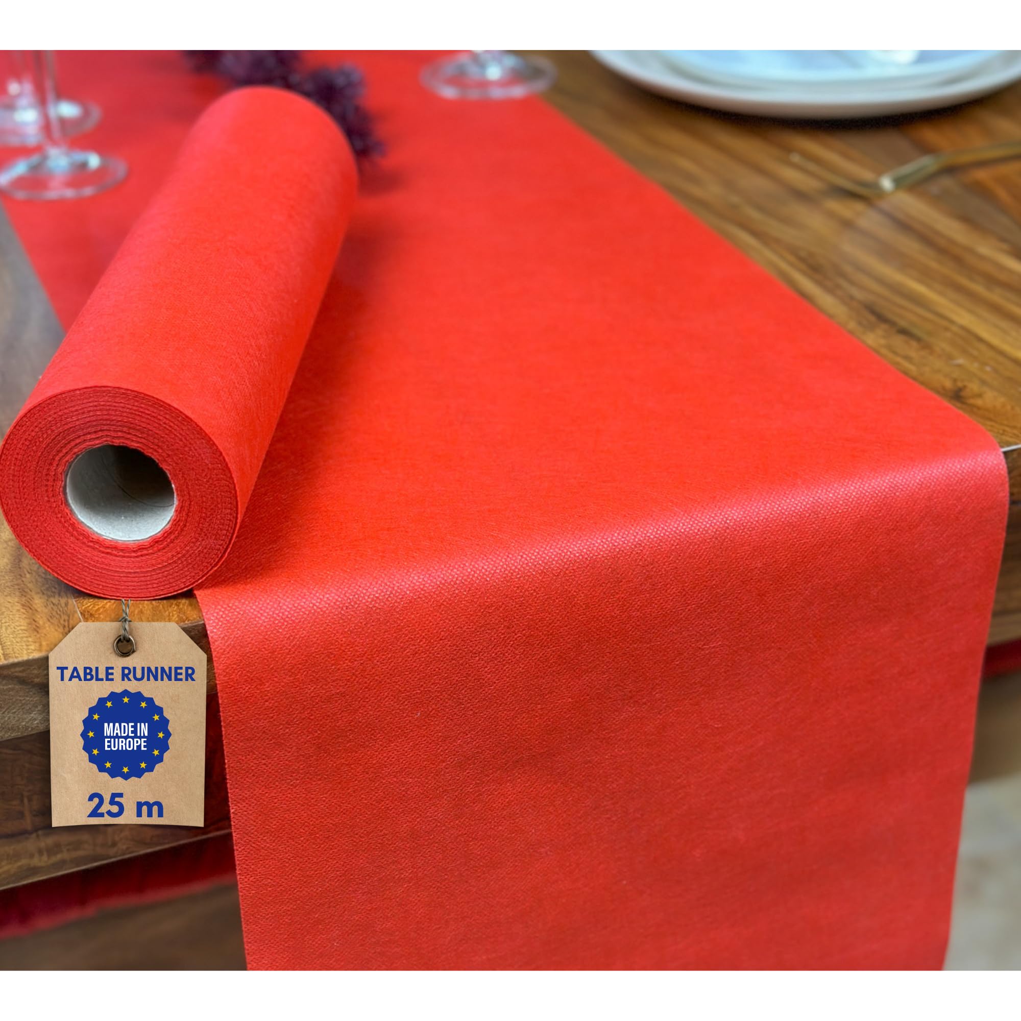NATUARTE, Red Table Runner, Felt Roll of 25 meters x 30 centimeters, Table Decoration, Wedding Decoration Fabric, Baptisms, Communions, Birthdays, Crafts Fabric, Table Skirt, Red Color