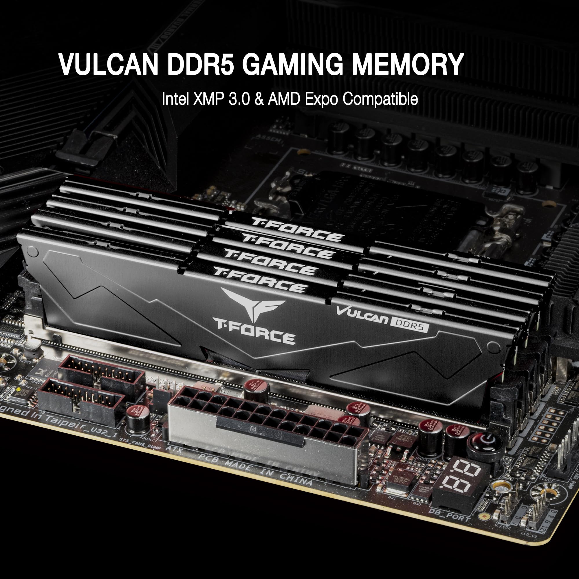 TEAMGROUP T-Force Vulcan DDR5 32GB (2x16GB) 6000MHz (PC5-48000) CL38 Desktop Memory Module Ram (Black) for Chipset 600 700 Series XMP 3.0 Ready - FLBD532G6000HC38ADC01