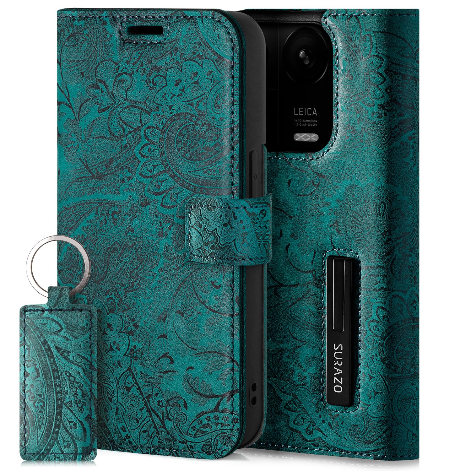 Surazo Leather Wallet Mobile Phone Case Compatible with Redmi Note 13 Pro 5G - Flip & Fold Smartphone Case with Stand RFID Blocker Magnet Closure, 3 Slots for Bank Cards - Handcrafted European Leather