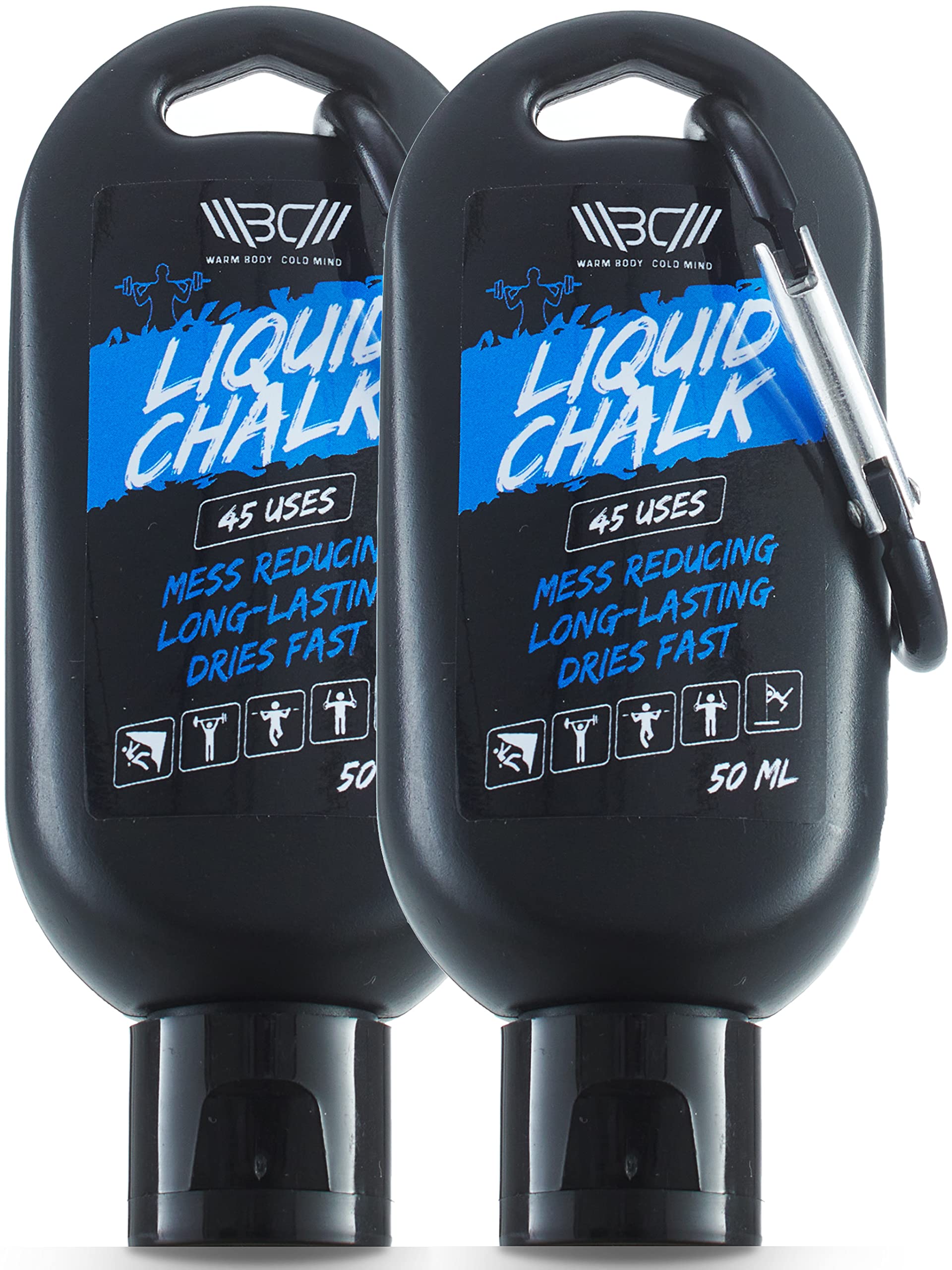 WARM BODY COLD MIND Mess Free Liquid Chalk for Weight Lifting - Hand Grip for Cross Training, Climbing, Gymnastics, Weightlifting, Powerlifting, Deadlift, Pole Dancing (50+50ml)