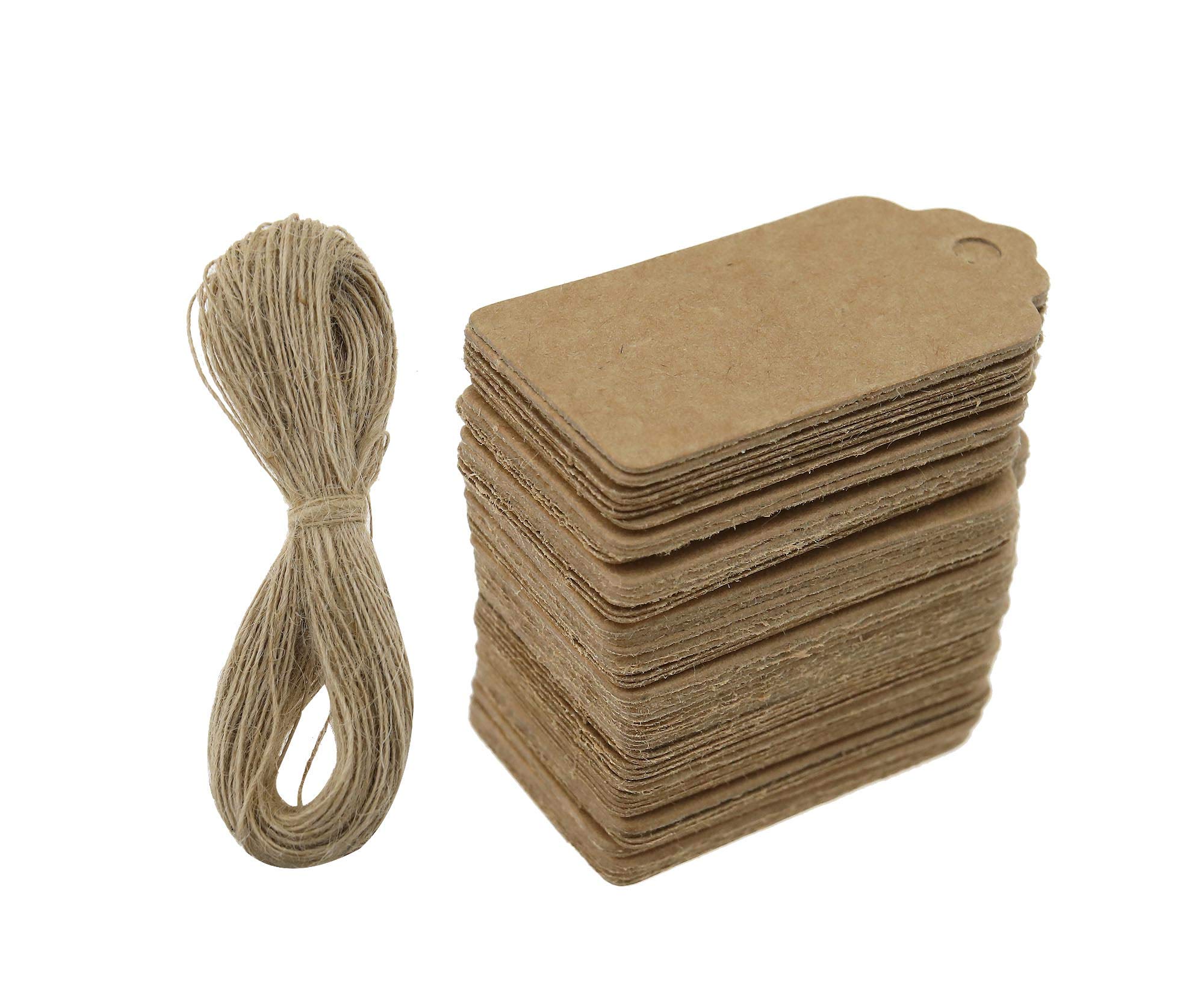 The Lord of the Tools 100PCS Kraft Paper Gift Tags with 65.6 Feet Jute Twine Rectangle Craft Hang Tags DIY Price Tags Parcel Tags for Christmas Birthday Wedding Favour Cards 40x20mm Brown