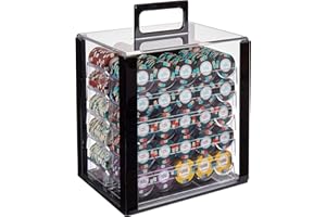 CLAYSMITH GAMING Poker Knights Poker Chips Set - 1000 Heavyweight (13.5-Gram) Clay Composite Chips with Numbers, 10 Acrylic Trays, & Clear Carry Case - Professional Casino Supplies, Kits, Holders, & Storage Container