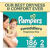 Pampers Swaddlers Diapers, Size 2 (10-22 lbs), 186 Count, Fragrance Free, Hypoallergenic, Absorbent, Pediatrician Recommended, Skin Safe