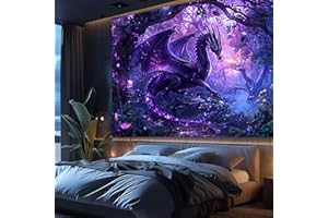 Bcsewcg Trippy Purple Dragon Tapestry, Magic Forest Tapestry for Bedroom Aesthetic, Medieval Fantasy Animals Cool Dragon Tapestry Wall Hanging for Men,Boys, Living Room Dorm Decor