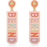 Phalin FRI-YAY Books Rhinestone Letter Drop Earrings - Delicate Beaded Dangle Earrings for Women - Colorful Teacher Appreciat