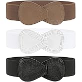 JASGOOD 3 Pack Women Stretchy Belts for Dress Vintage Wide Elastic Waist Belts