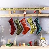 Labhanshi Christmas Velvet Stockings Pack of 5pc Large 18Inch Xmas Family Stockings with Hanging Loops Aesthetic Rustic Christmas Holiday Decor for Fireplace Gifts