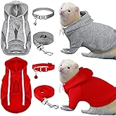 Foaincore 6 Pcs Ferret Clothes Hoodie Sweater Leash Harness Set Grey Red | Hoodie Sweaters with Drawstring, Collar with Bell for Safety, Leash Included, Guinea Pig Hamster Chinchilla Chihuahuas Cats