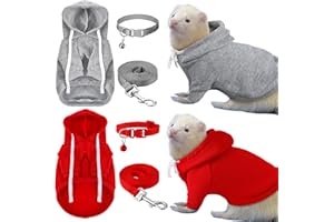 Foaincore 6 Pcs Ferret Clothes Accessories Include Ferret Leash and Harness Set Safe Pet Collar with Bell Small Soft Pet Sweater for Guinea Pig Hamster Chinchilla Teacup Chihuahua Grey and Red