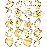 YEEZII 20 Pcs Gold Ring Set for Women, Chunky Statement Flower Finger Midi Rings, Big Boho Stacking Rings Pack Trendy Stuff Jewelry Gift