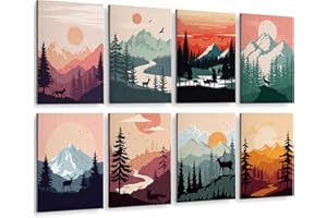 ARPEOTCY 8 Pcs Acoustic Wall Art Panels –48"x32" Decorative Sound Absorbing Canvas Panels with Mountain Forest and Wildlife –