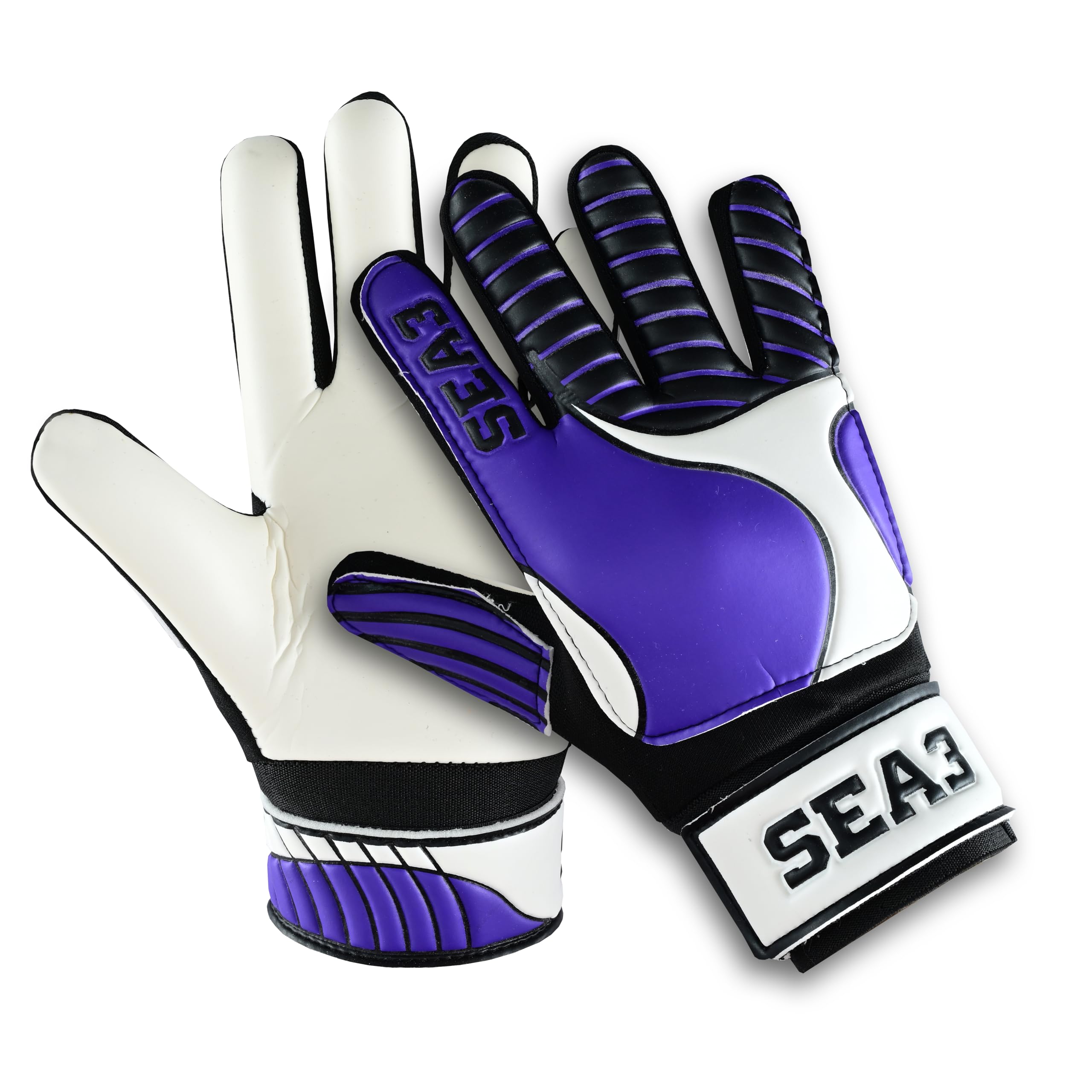 SEA3 Unisex Kids Boys Children's Junior Football Goalkeeper Sports Soccer Training Goalie Gloves, Purple - Size 7: S and M Adult