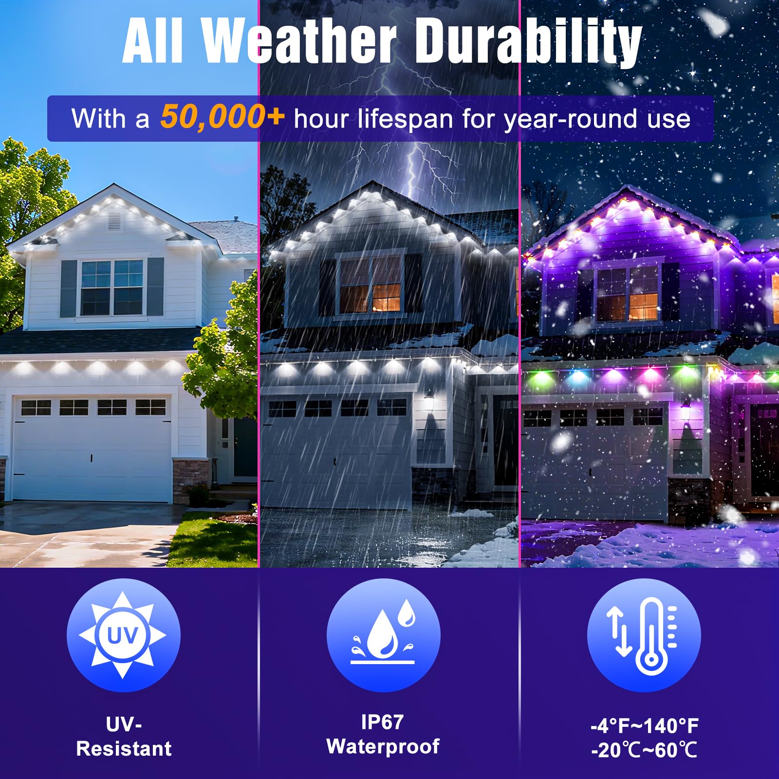JOH Permanent Outdoor Lights, 100FT RGB+IC Smart LED Outdoor Lights with App/Remote Control, DIY Scene Modes Lighting & IP67 Waterproof, Eaves Light for Christmas, Holiday, Daily Decorations