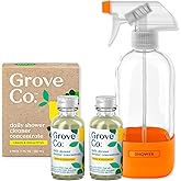 Grove Co. Daily Shower Cleaner, Refill Concentrate (2 x 1 Fl Oz) + 1 x Reusable Glass Spray Bottle (16 Oz), Plant-Based Cleaning Supplies, Reduced Plastic, Lemon & Eucalyptus Fragrance