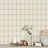 Lativo Plaid Wallpaper Peel and Stick Boho Gingham Neutral 393&rsquo;&rsquo; x 17.3&rsquo;&rsquo; | Vinyl Thicken Self Adhesive Wallpaper,Checkered Wall Decor Bedroom Bathroom Nursery, Easy Removal, Contact Paper for Cabinets