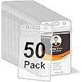 KTRIO 50 Pcs Clear ID Card Badge Holders with Waterproof Resealable for Nurses, Office and School, Vertical