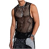 OYOANGLE Men's Mesh Fishnet Tank Top Sleeveless Crew Neck See Through Muscle Tops Clubwear
