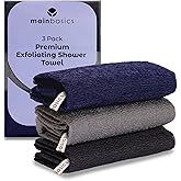 MainBasics Exfoliating Shower Towel - Japanese Nylon Bath Towel and Body Washcloth, Quick-Dry, Durable, Deep Exfoliation (Set of 3, Black Ice)