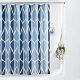 Shower Curtain Geometric Fabric 182x182cm Blue with Metal Hooks