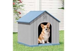 Fancyango Dog House Outdoor Indoor, Weatherproof Insulated Dog House with Elevated Floor and Air Vents for Small to Medium Dogs,Easy Clean and Assemble (Blue, 26.18''L × 24.02''W × 25.98''H)