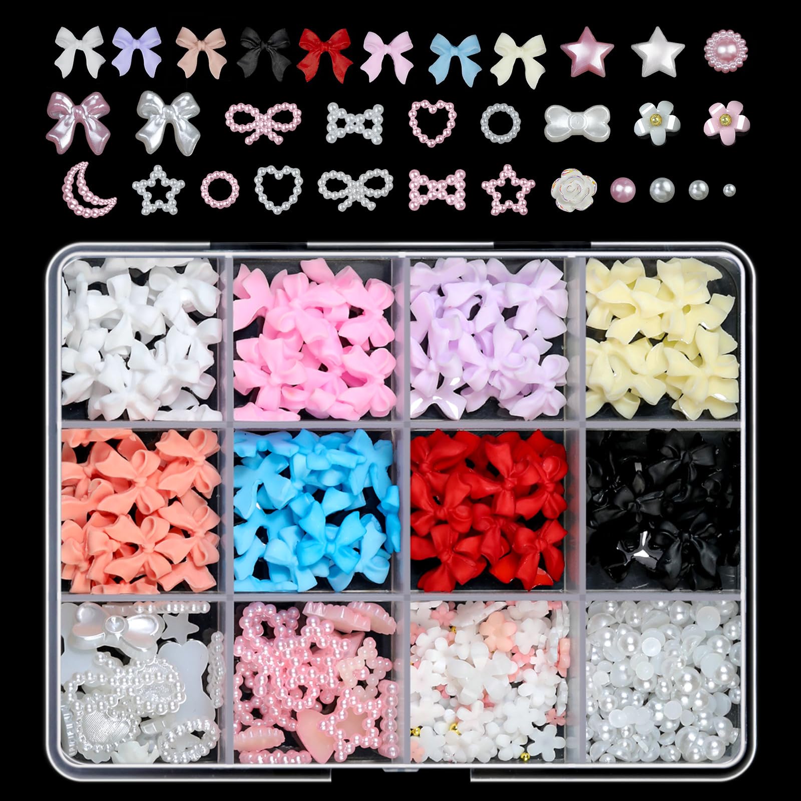 3D Nail Charms - Mix Assorted Color Bow Nail Charms - Colorful Butterfly Heart Pentagram Pearl Charms for Nails - 3D Bow-Knot Colorful Nail Decorations Set for Nail Art Manicure DIY Craft Accessories