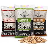 Wood Smoker Chips Bundle of 3 Flavors - Apple, Mesquite &amp; Hickory Wood Chips by Mr. Bar-B-Q, Can be Used on Gas &amp; Charcoal Grill, Variety of Flavors for Smokers, Grilling, BBQ, Camping(3 x 1.8 Lb Bag)