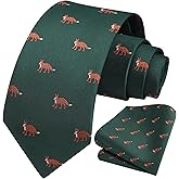 HISDERN Ties for Men Classic Animal Tie and Pocket Square Set Jacquard Woven Silk Neckties Handkerchief Wedding Party