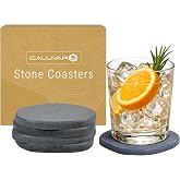 Stone Coasters Slate Set of 4, Stone Coasters Absorbent, Grey Diatomaceous Earth Coasters for Drinks, Small Plant Coasters, Moisture Absorbing Diatomite Coasters, Outdoor Coasters for Patio Table