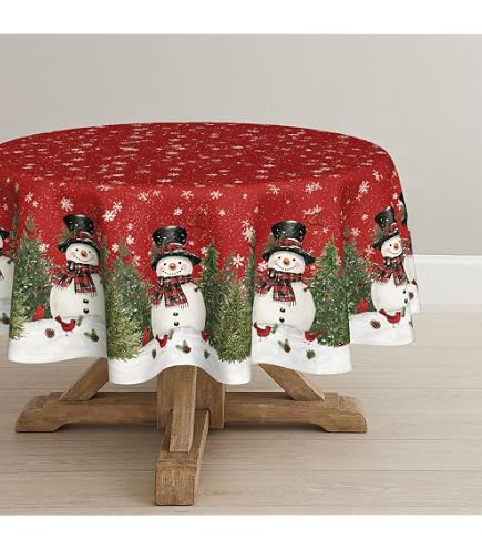 Cusugbaso Christmas Tablecloth 60x104 Inches - Snowman & Truck Red Xmas Table Cover For Holiday Parties