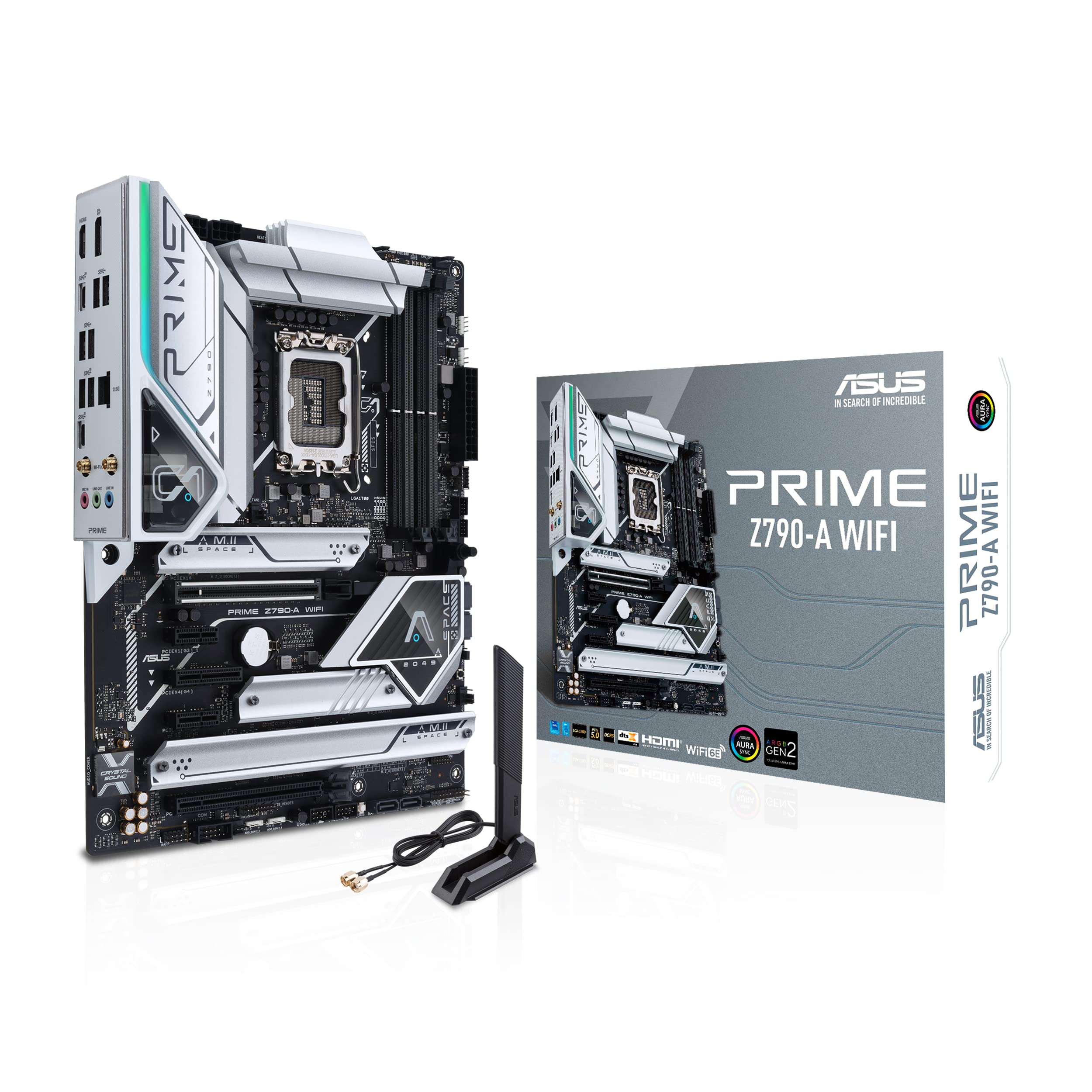 ASUS Prime Z790-A WIFI, an Intel Z790 LGA 1700 ATX motherboard with PCIe 5.0, four M.2 slots, 16+1 DrMOS, DDR5, Intel WIFI 6E, 2.5 Gb LAN, HDMI, DP, USB 3.2 Gen 2x2 Type-C, front USB 3.2 Gen 2 Type-C