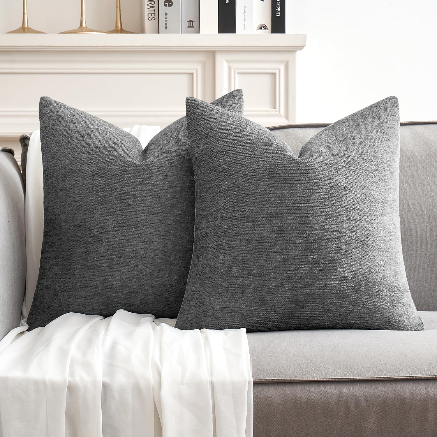 Photo 1 of MIULEE Pack of 2 Dark Gray Decorative Pillow Covers 18x18 Inch Soft Chenille Couch Throw Pillows Farmhouse Cushion Covers for Home Decor Sofa Bedroom Living Room