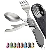 Orblue 4-in-1 Camping Utensils, 2-Pack, Portable Stainless Steel Spoon, Fork, Knife & Bottle Opener Combo Set - Travel, Backp